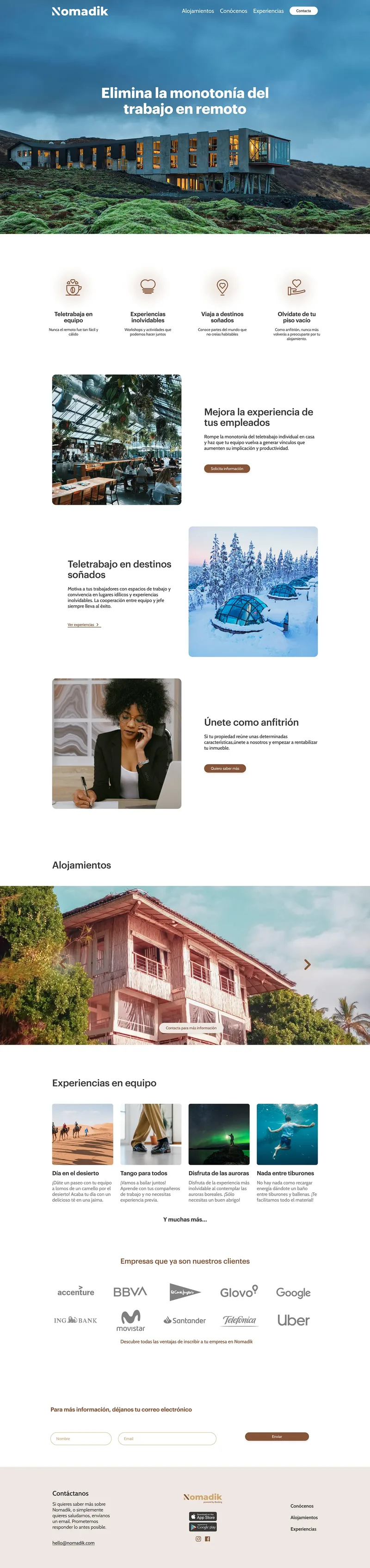 Nomadik landing page in high fidelity